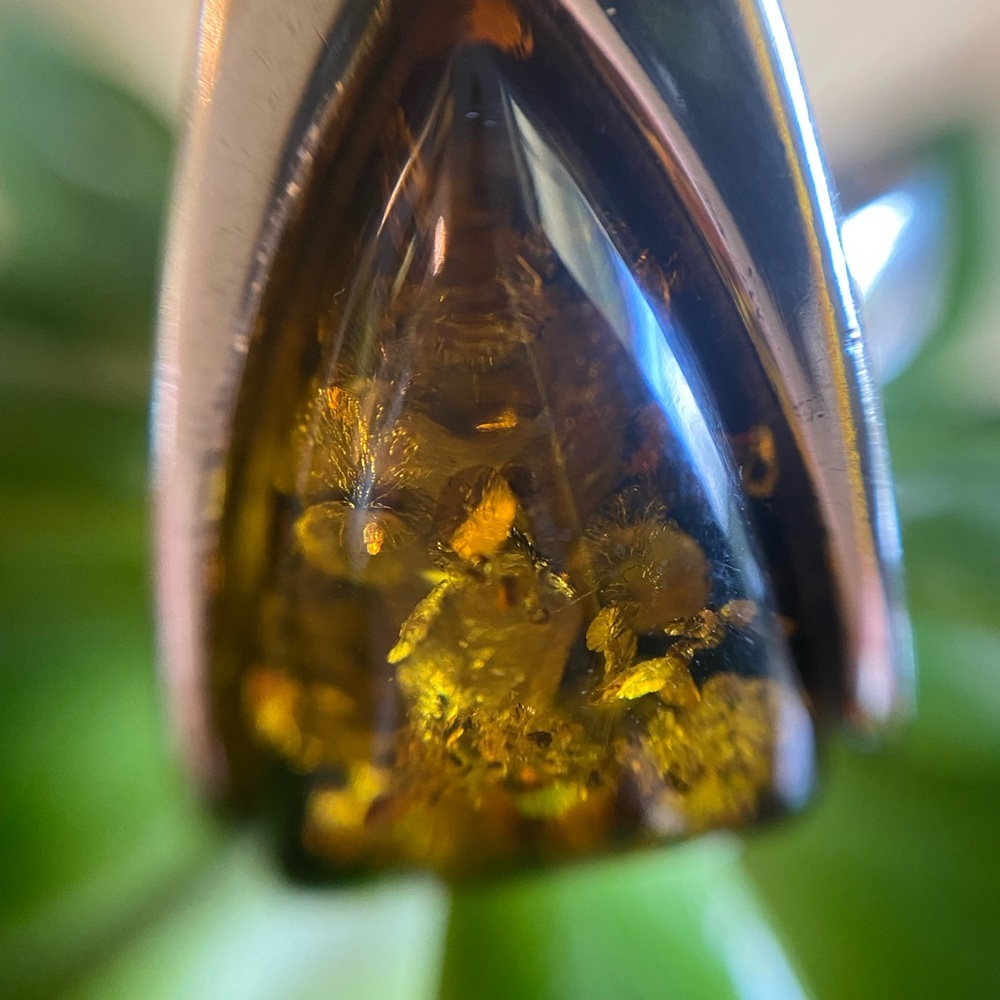 Green Amber sterling silver ring - Picture 9 of 12